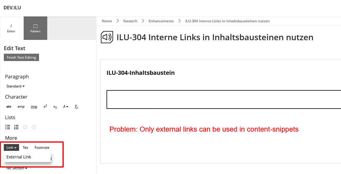 Problem: Only External Links in Content-Snippets