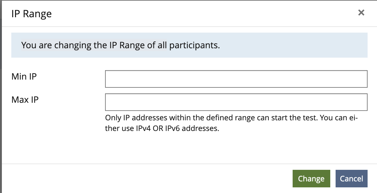 Mockup Modal IP Range "Change IP Range for all participants"