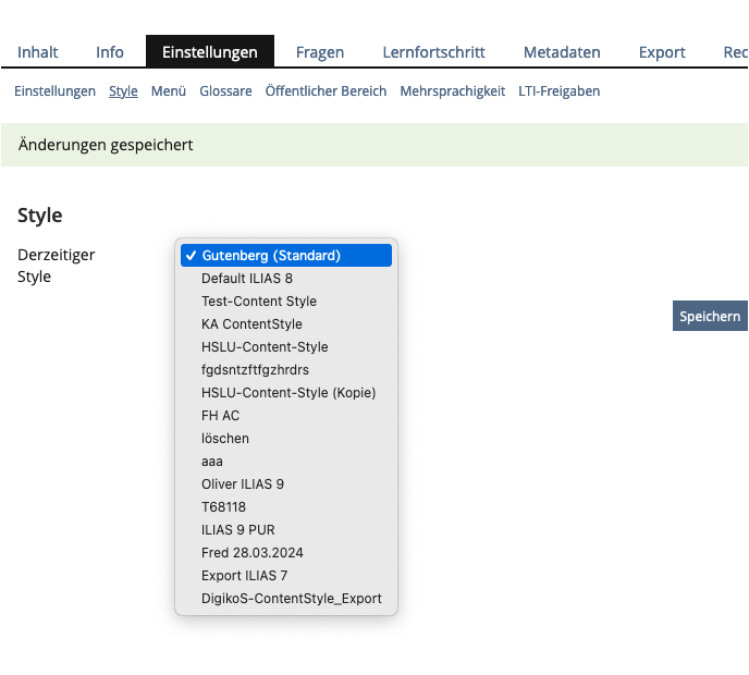 Screenshot of preferred solution for selection of global content styles