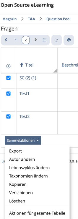 Screenshot Bulk Edit in Question Pool