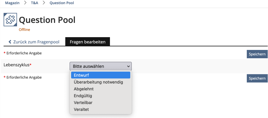 Screenshot Bulk Edit Detail View "Change Lifecycle"