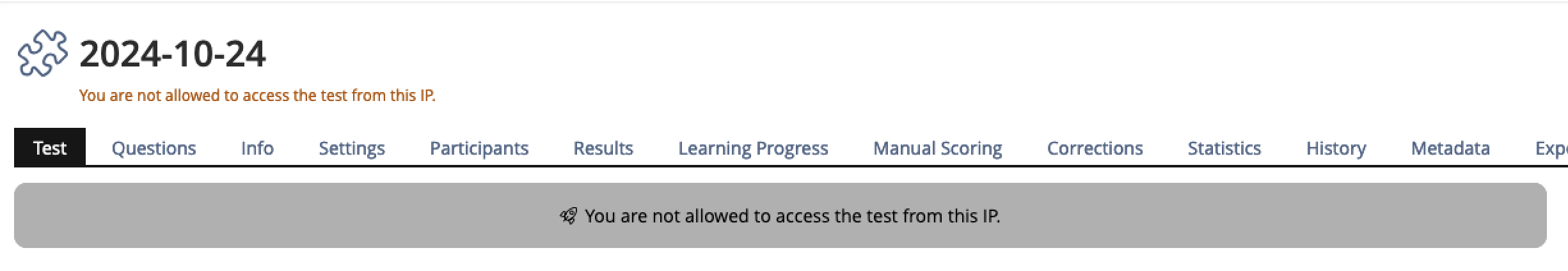 Screenshot Test10 - a test with activated setting 'IP Range' - Showing Tab 'Test'