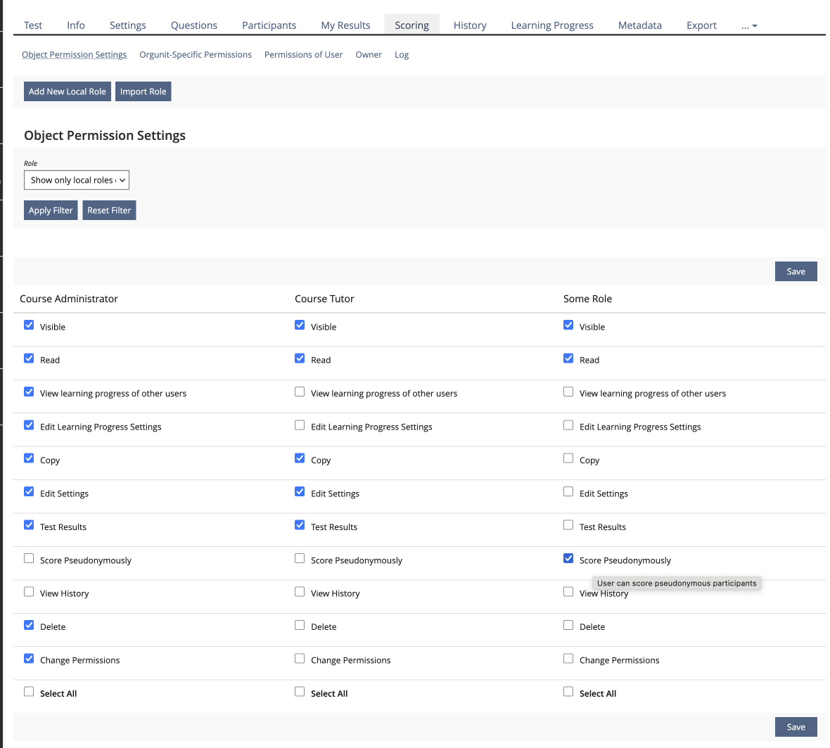 Mockup Permission Tab with new right "Score Pseudonymously"