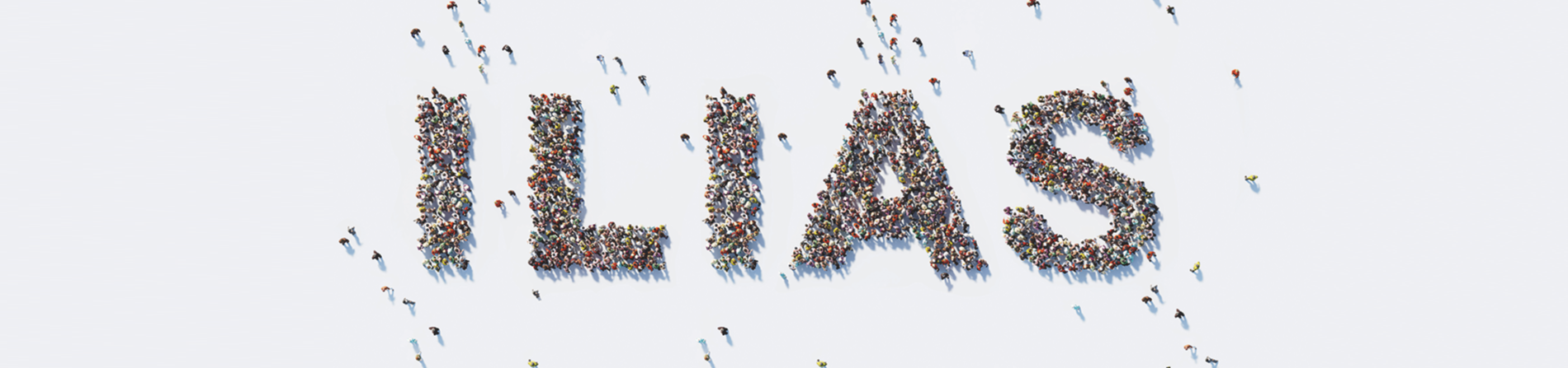 ILIAS - Schrift besteht aus vielen einzelnen kleinen Menschen von oben