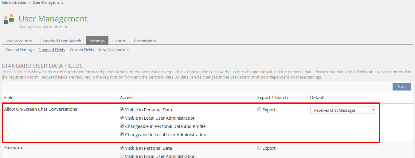 Settings for the Individual On-Screen Chat Setting