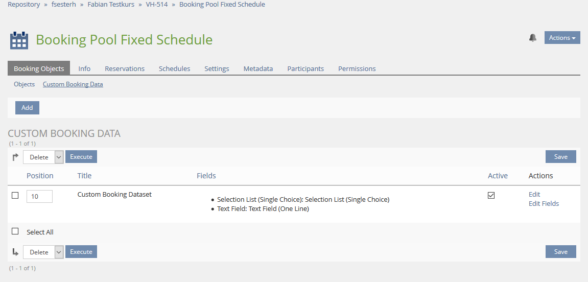 Custom Booking Data - View Data Sets