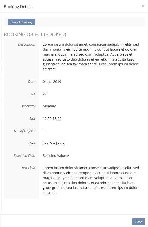 Custom Booking Data - Reservation View Details Modal