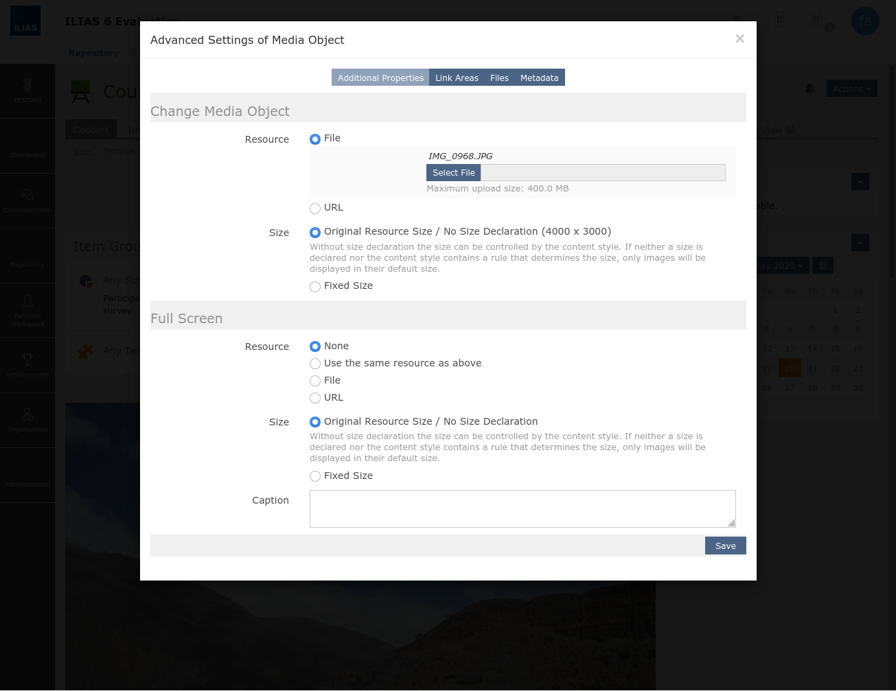 Shows the settings tab "Advanced Properties" in the Advanced Settings of a Media Element of the type image.