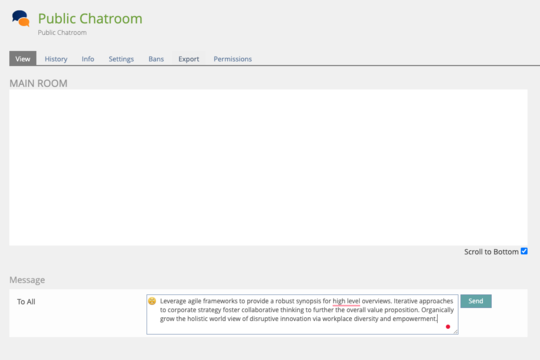 Screenshot of public chatroom with message field as textarea