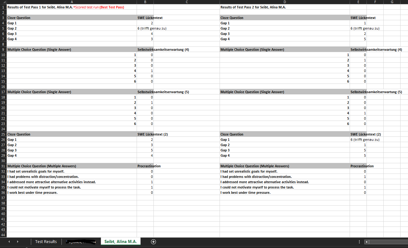 Mockup of the export Excel file for all test runs.