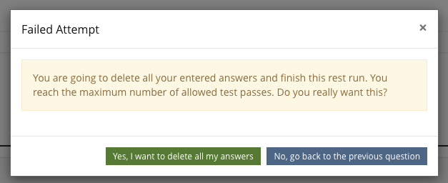 Mockup "Failed Attempt" Modal with passes warning.