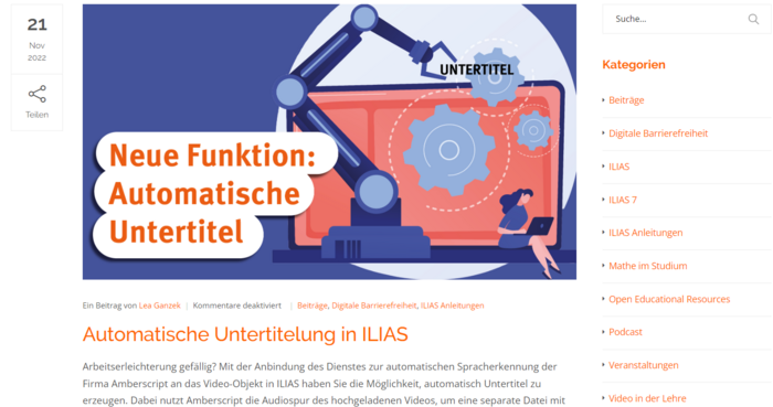 Blogbeitrag zu einer neuen Funktion in ILIAS