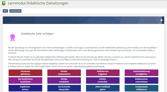 Übersicht über didaktische Zielsetzungen in der Toolbox