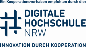 Das Bild zeigt das Logo der DH.NRW inklusive dem Schriftzug "Ein Kooperationsvorhaben empfohlen durch die: DIGITALE HOCHSCHULE NRW - INNOVATION DURCH KOOPERATION"