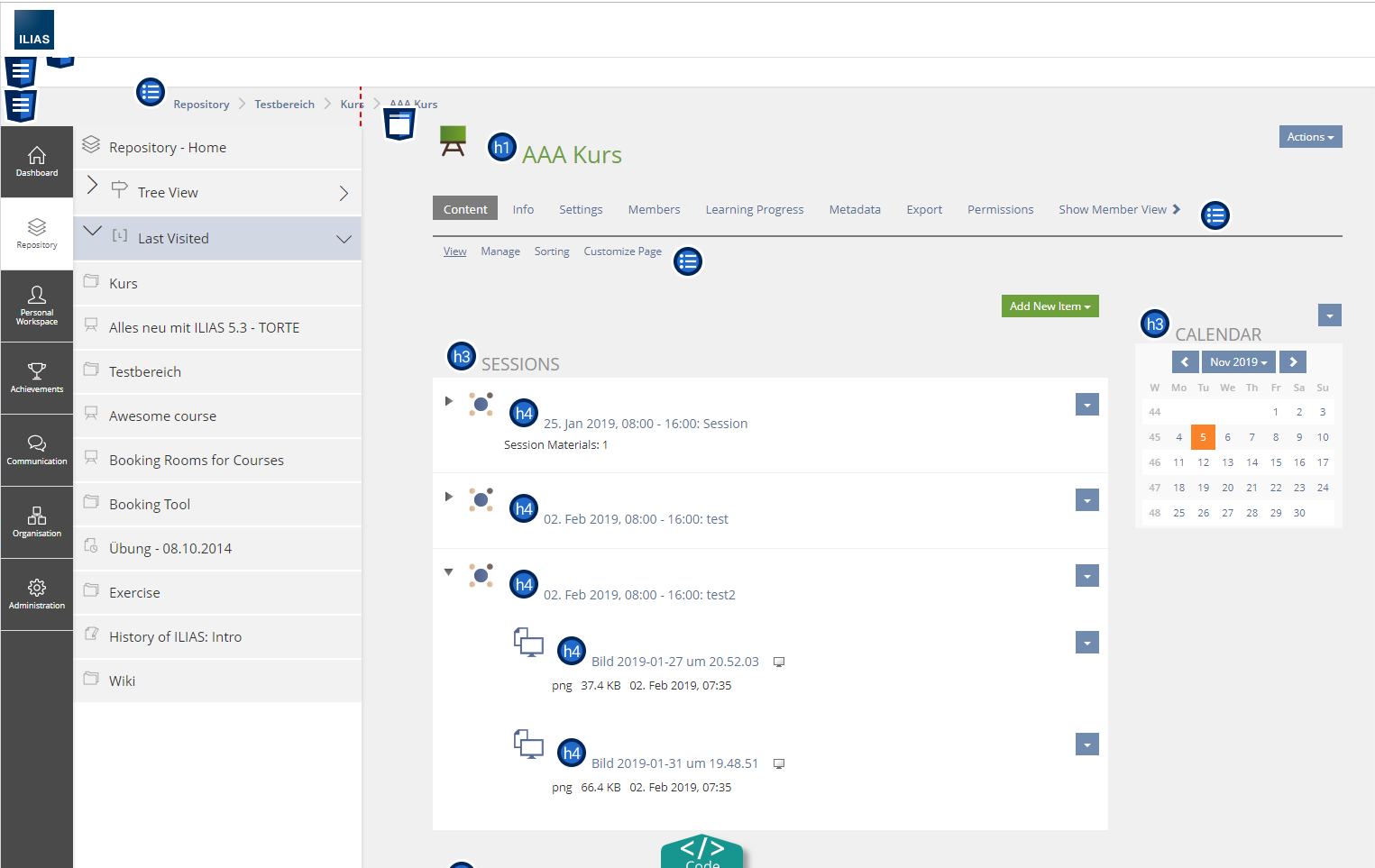 Screenshot unter Wave mit Strukturauszeichnungen 