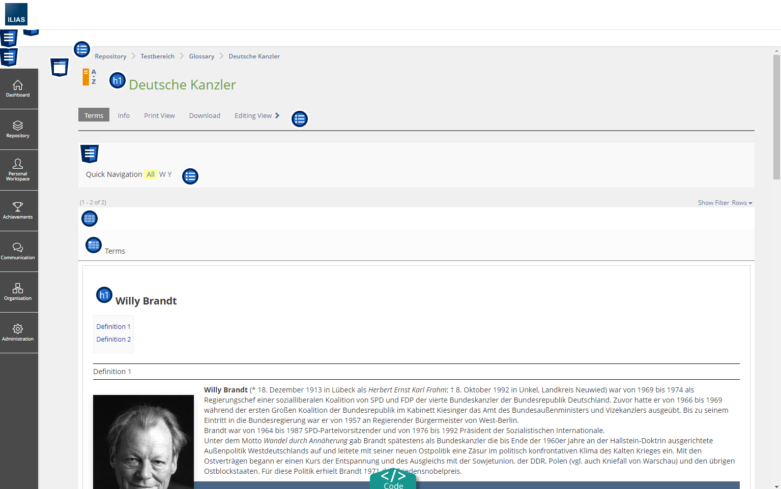 Screenshot unter Wave mit Strukturauszeichnungen 
