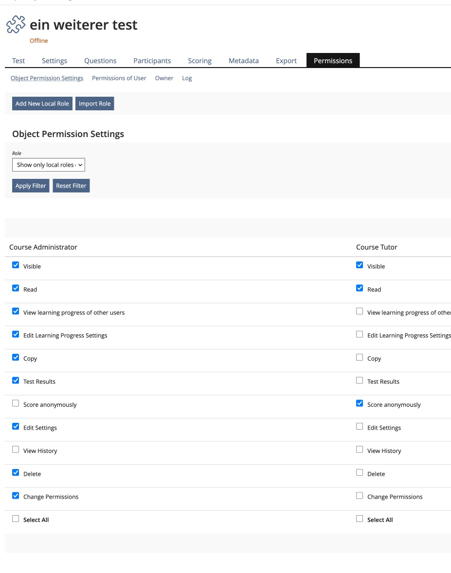 Screenshot Test Permissions Tab