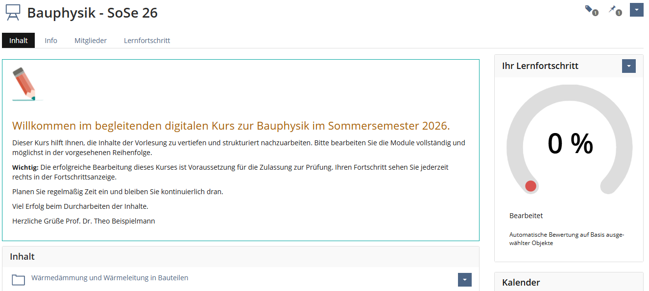 Screenshot Lernfortschrittsmeter in der Kursübersicht