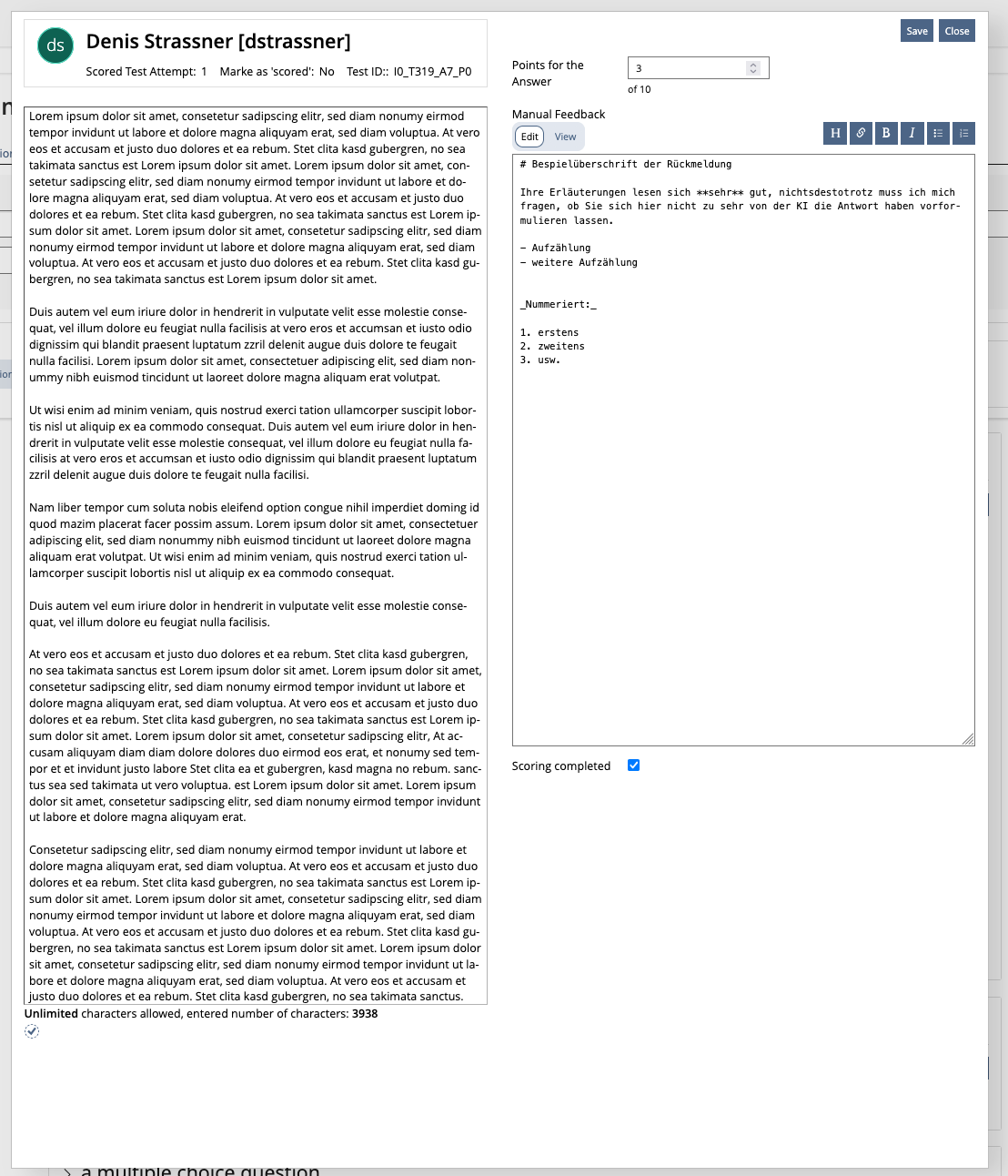 Mockup grade modal