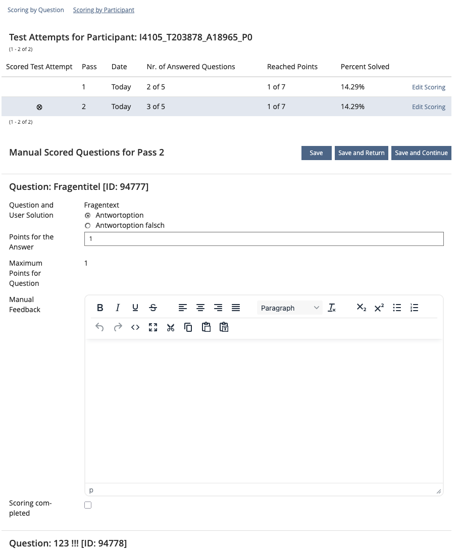 Mockup Scoring by Participant view