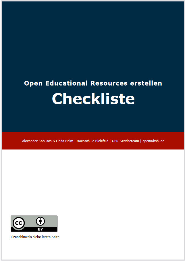 Screenshot Deckblatt "Checkliste OER erstellen"