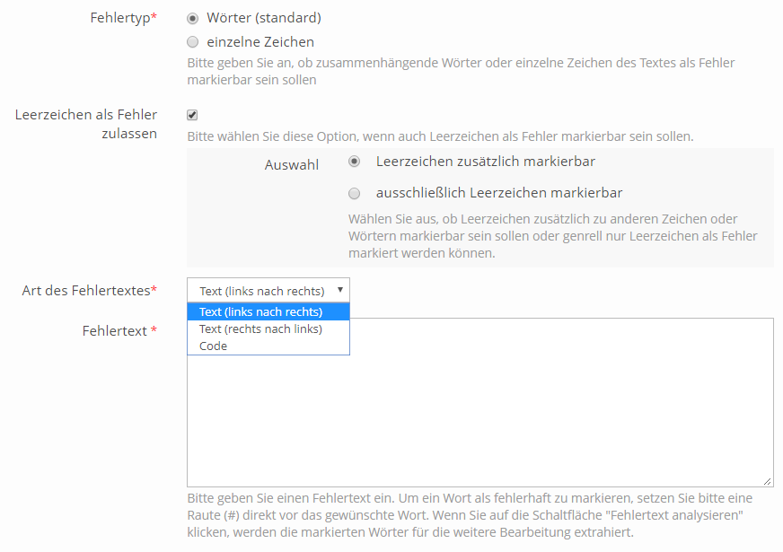 preview errortext settings ui