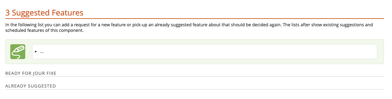 Screenshot that shows how the new input block for new feature requests look like.