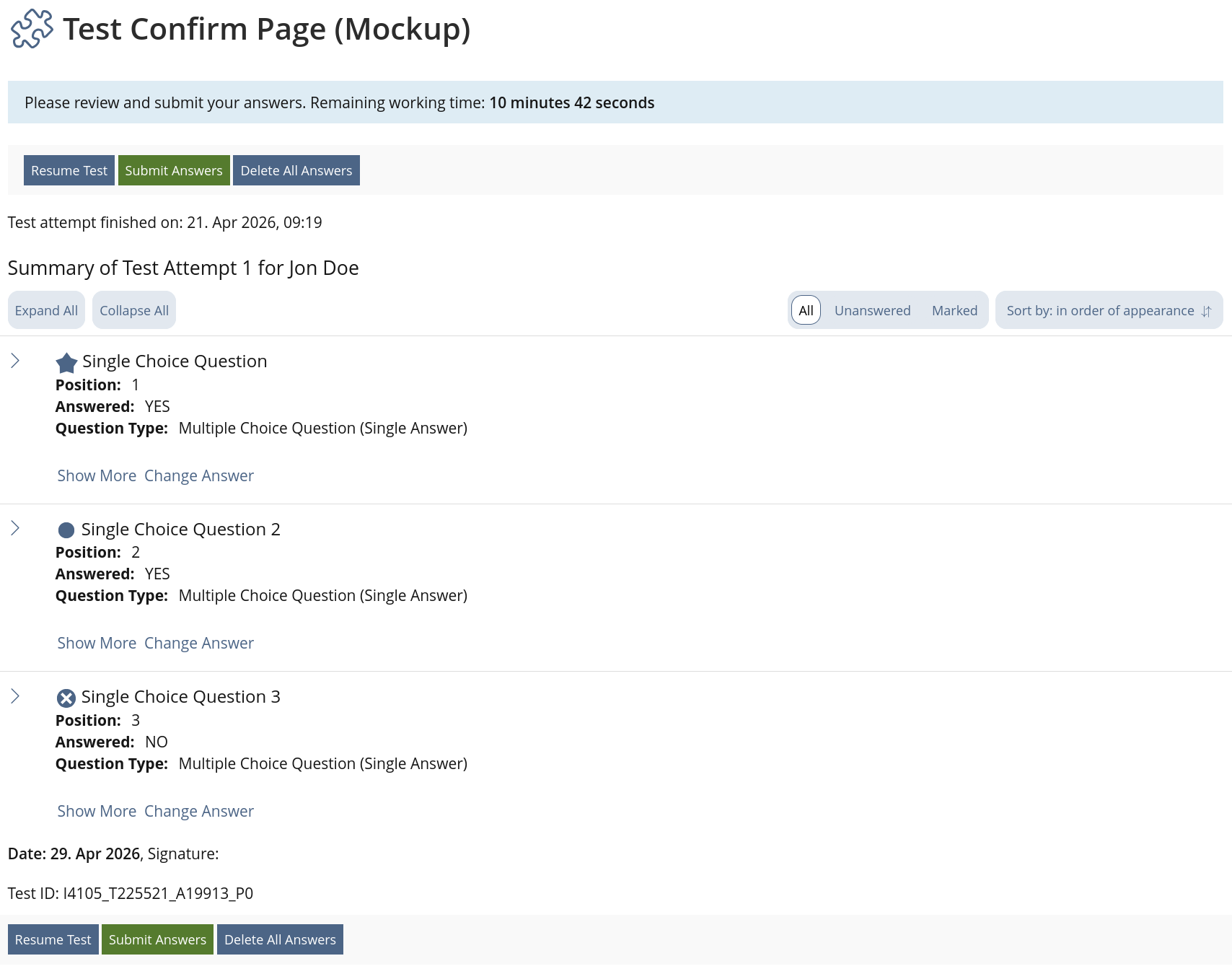 Mockup Test Confirm Page with Time Remaining