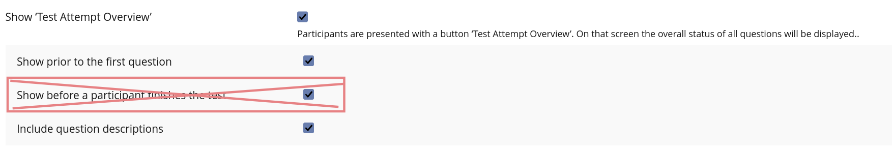 Mockup Test Confirm Page Settings: Remove Show Overview before Finish