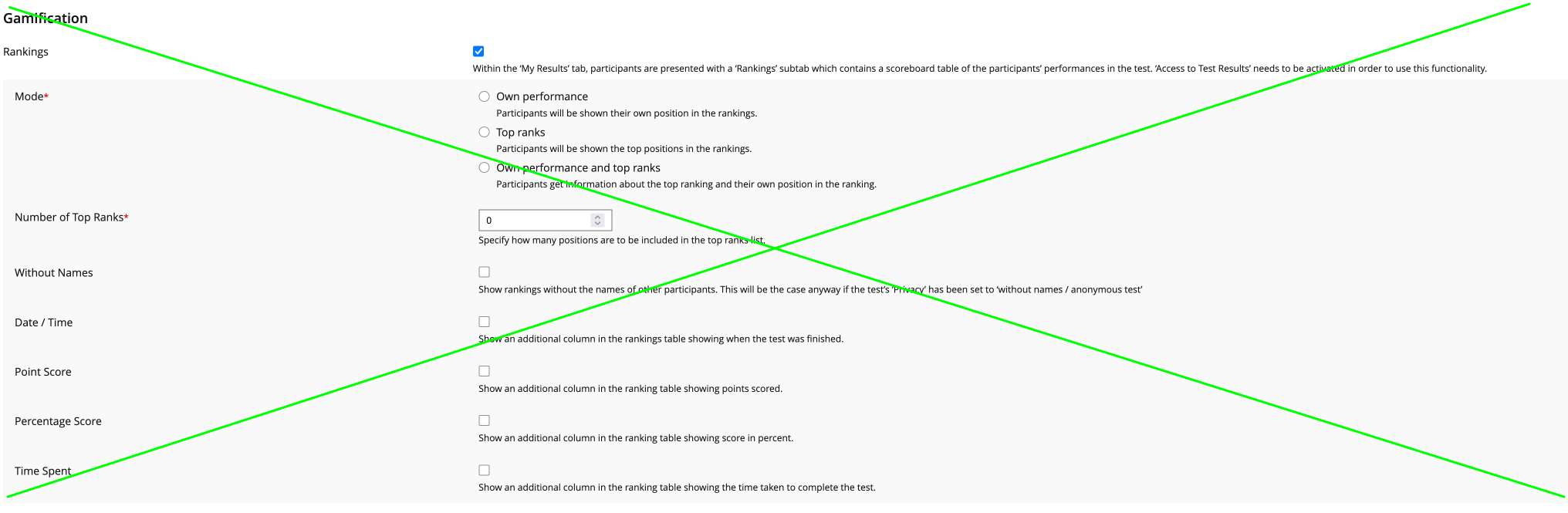 Screenshot of the setting Gamification to illustrate what will be removed.